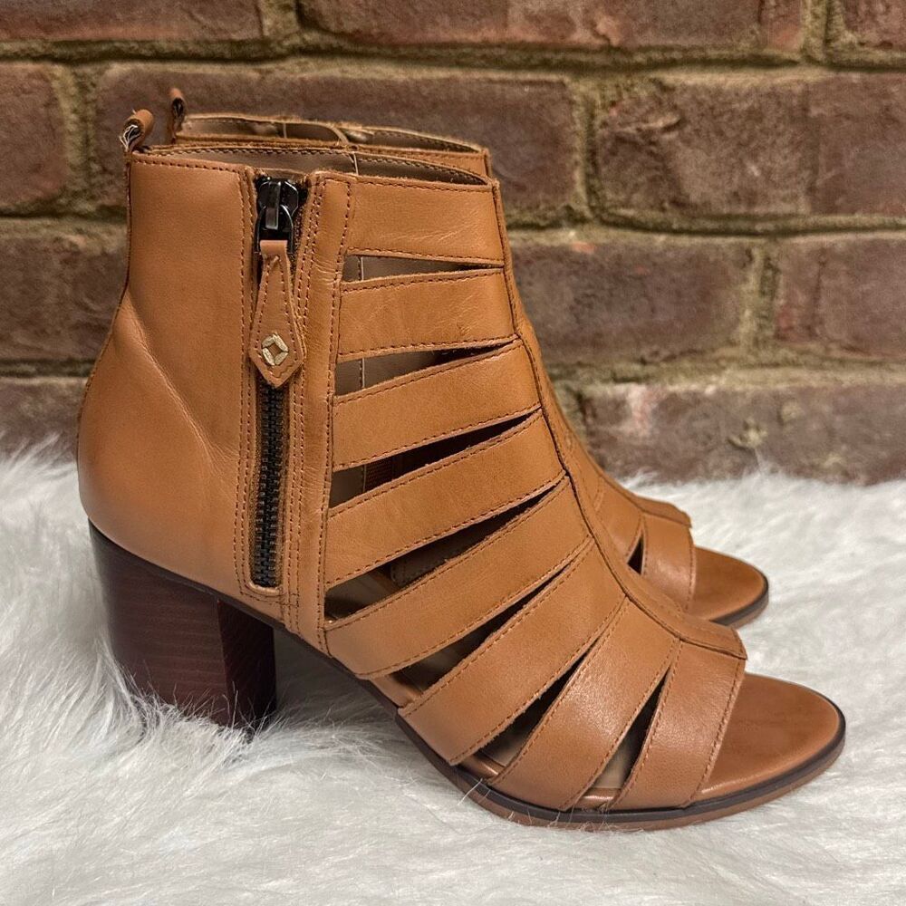 RMK Womens Tan Orandell Open Toe Square Heel Bootie Sandal Size 38